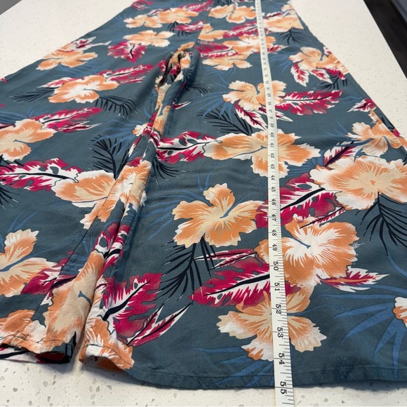 Roxy Tropical Floral Ruffle Wide Leg Jumpsuit Open Back Green Peach Womens Small - Picture 13 of 13